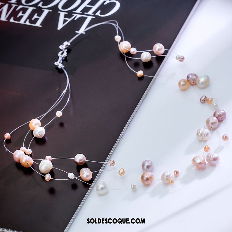 Collier Femme Perle Accessoires Dames Simple Poudre Soldes
