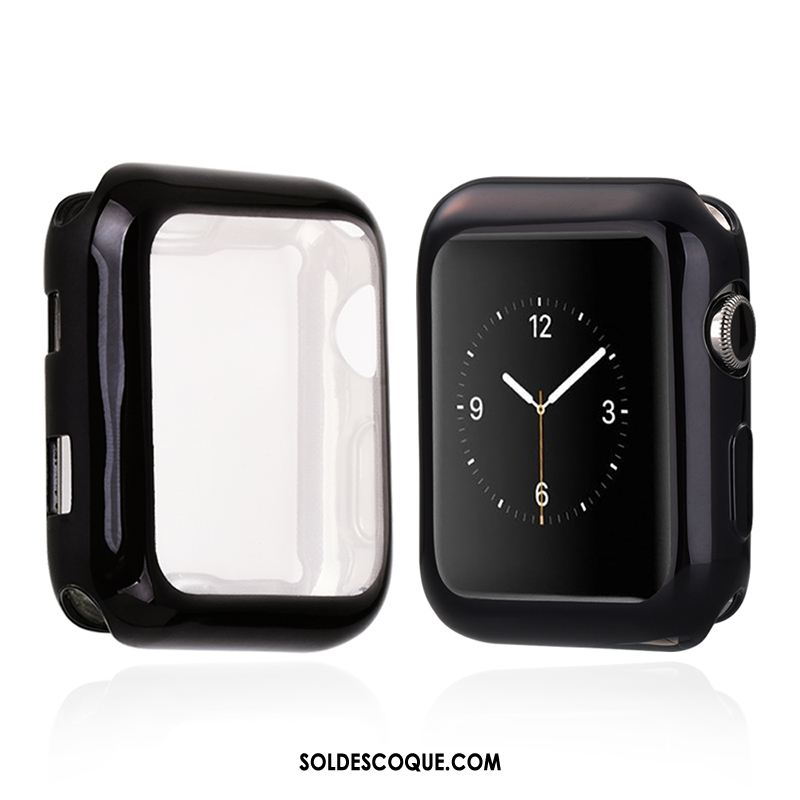 Coque Apple Watch Series 4 Placage Fluide Doux Incassable Silicone Noir Housse En Vente