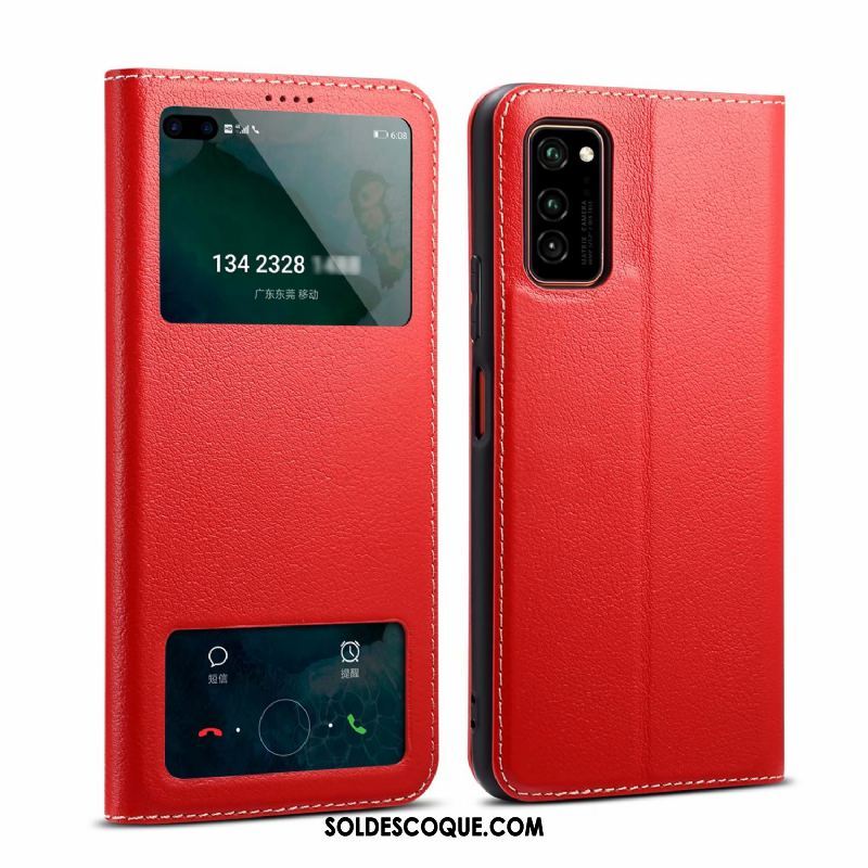 Coque Honor 30 Pro Cuir Véritable Étui Protection Rouge Téléphone Portable Soldes