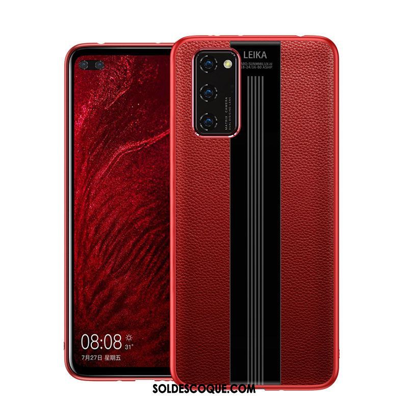 Coque Honor View30 Cuir Véritable Rouge Protection Téléphone Portable Tout Compris Soldes