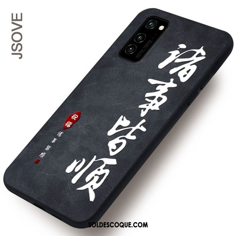 Coque Honor View30 Pro Gaufrage Téléphone Portable Cuir Modèle Fleurie Noir Soldes