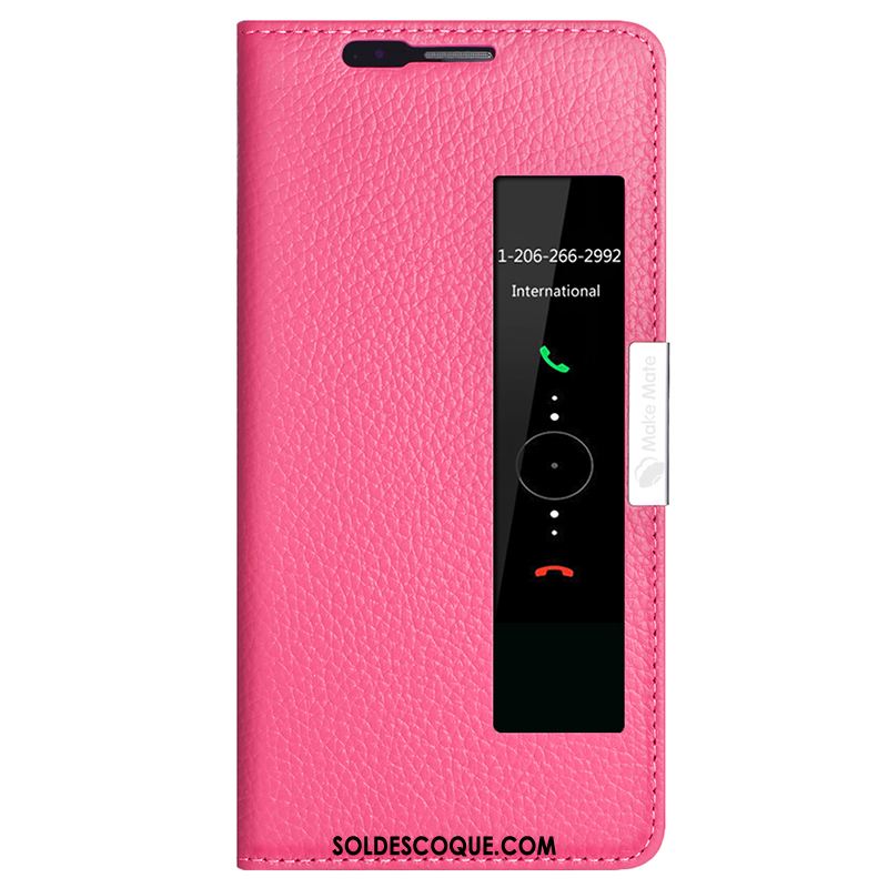 Coque Huawei Mate 10 Pro Protection Cuir Véritable Étui Téléphone Portable Rouge Pas Cher