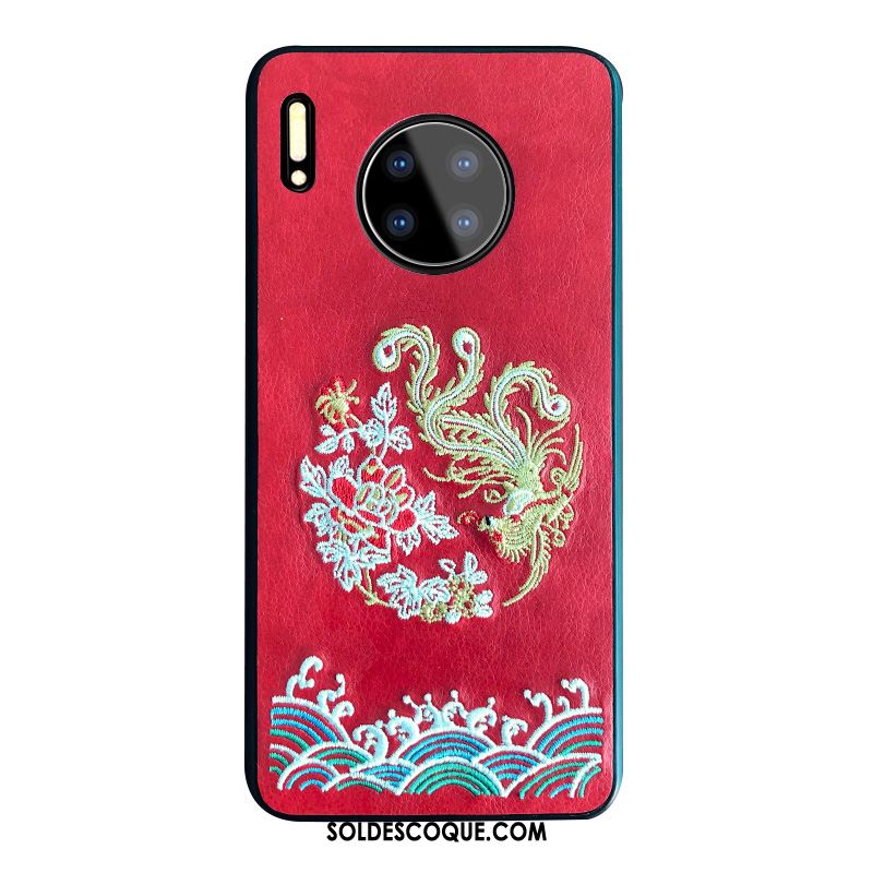 Coque Huawei Mate 30 Rouge Broderie Net Rouge Silicone Amoureux Pas Cher