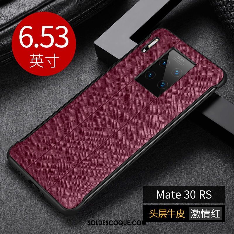 Coque Huawei Mate 30 Rs Fluide Doux Téléphone Portable Étui En Cuir Cuir Véritable Rouge Pas Cher