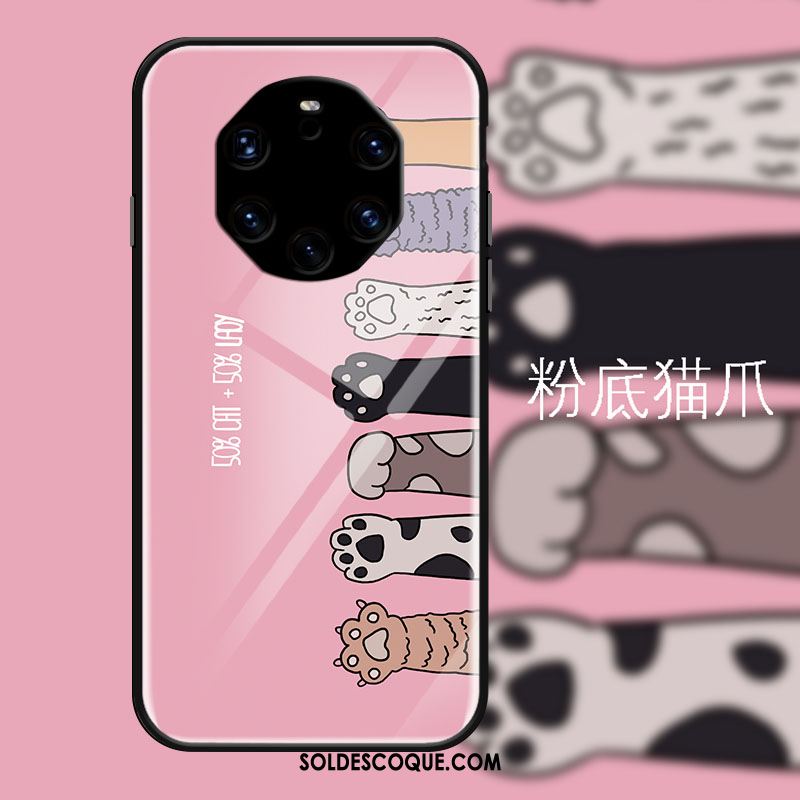 Coque Huawei Mate 40 Rs Dessin Animé Rose Tendance Verre Chat Housse Soldes