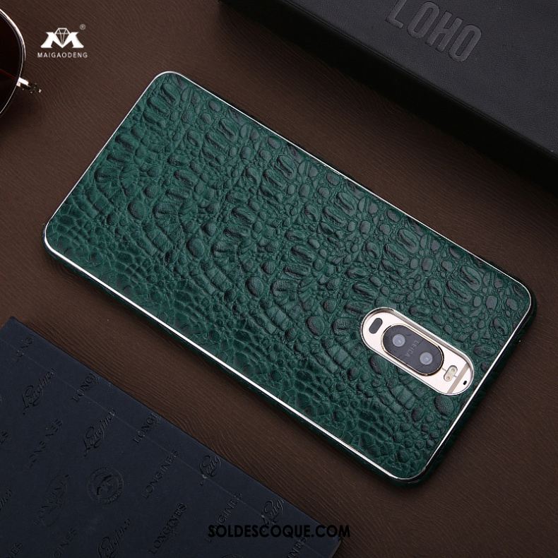 Coque Huawei Mate 9 Pro Étui Téléphone Portable Vert Protection Cuir Véritable Pas Cher