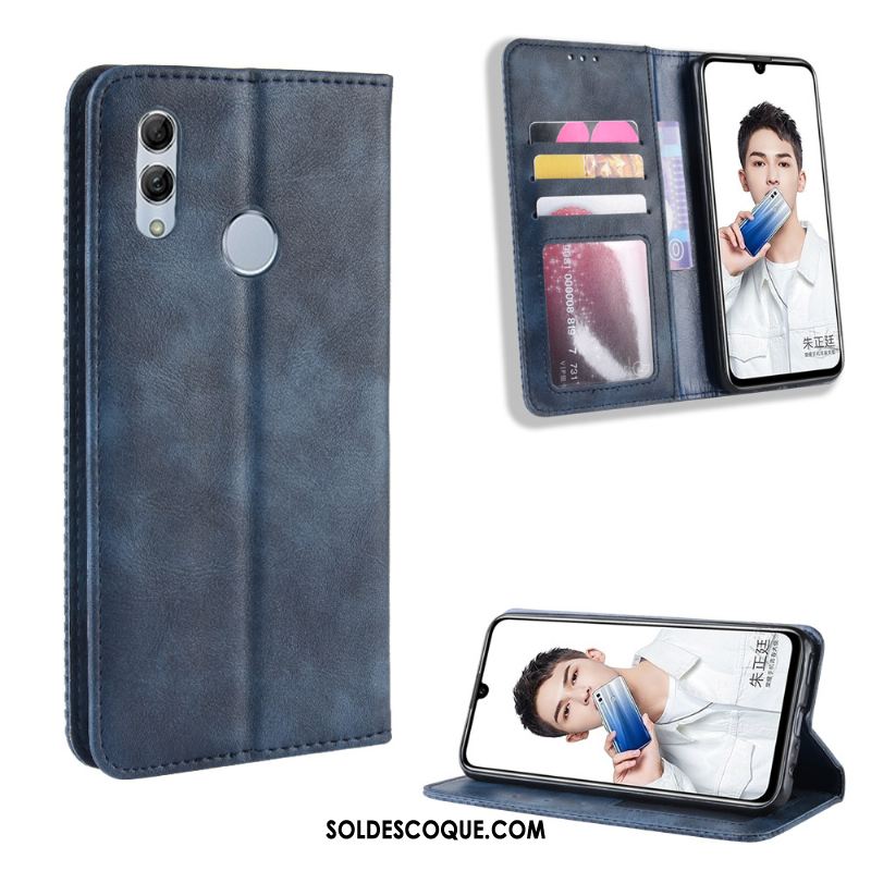 Coque Huawei P Smart 2019 Étui En Cuir Modèle Fleurie Bleu Téléphone Portable Vintage Pas Cher
