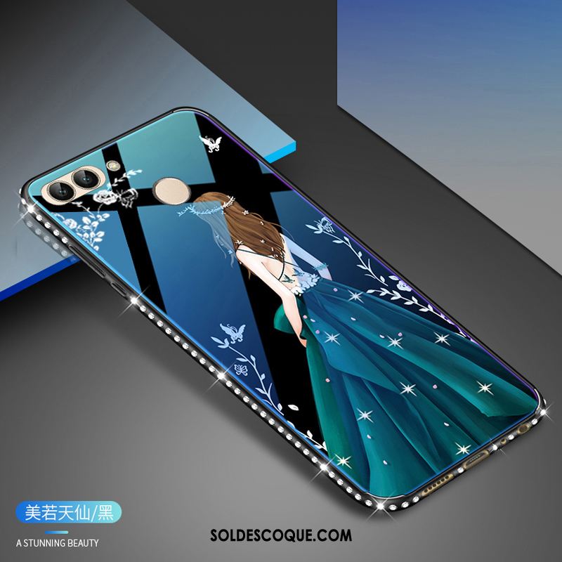 Coque Huawei P Smart Verre Vert Bleu Strass Téléphone Portable Soldes