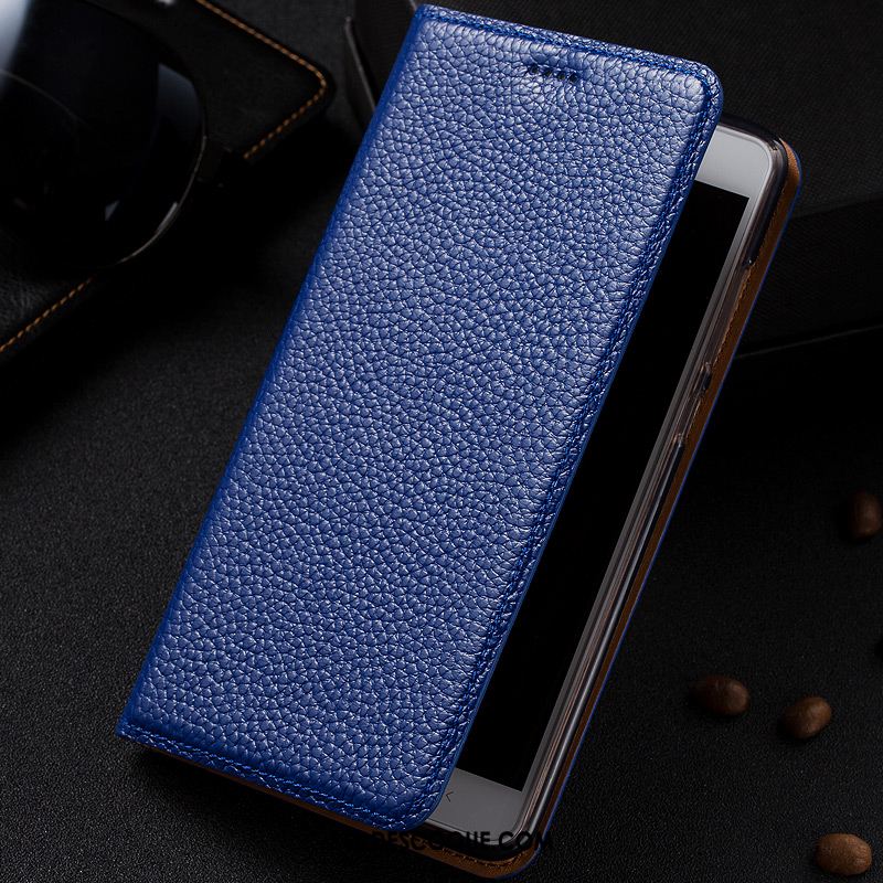 Coque Huawei P30 Bleu Téléphone Portable Cuir Véritable Modèle Fleurie Étui Pas Cher