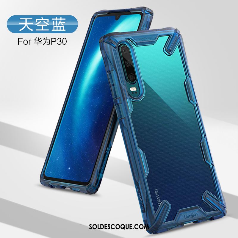 Coque Huawei P30 Silicone Bleu Incassable Transparent Marque De Tendance Soldes