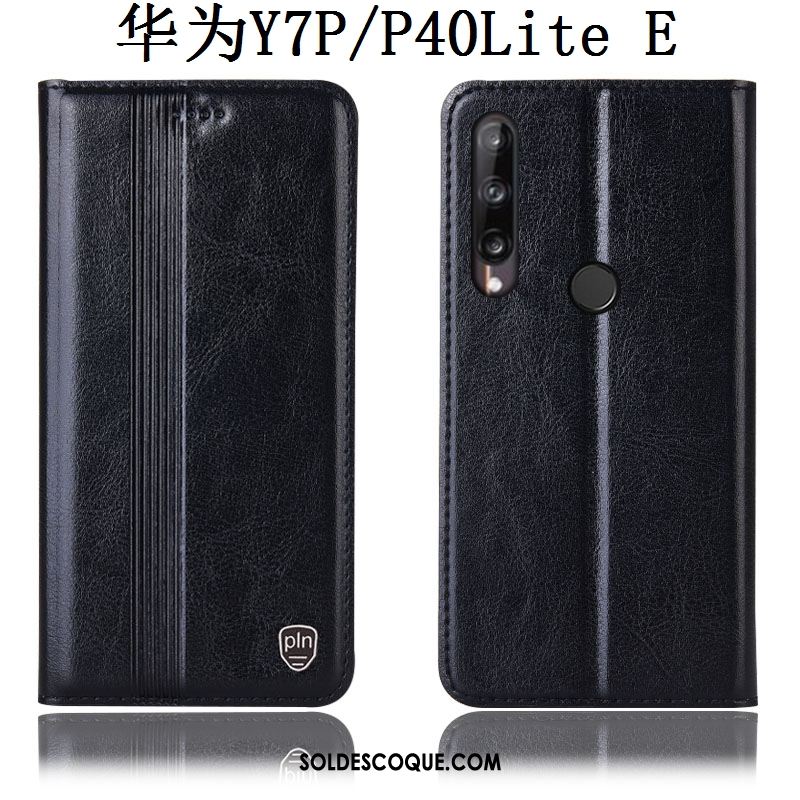 Coque Huawei P40 Lite E Incassable Noir Étui Téléphone Portable Cuir Véritable Housse Pas Cher