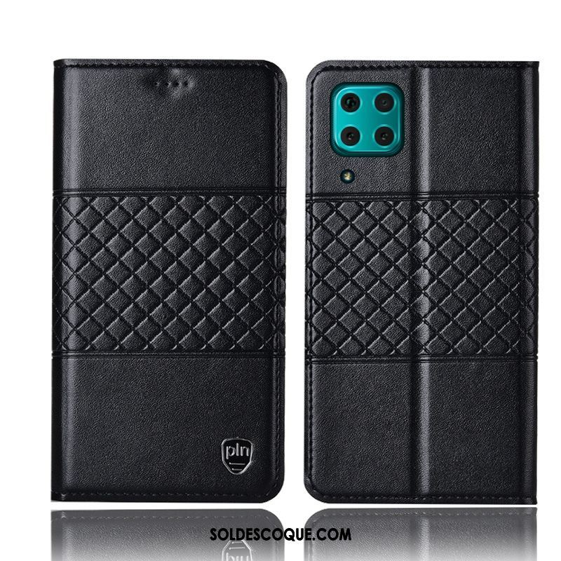 Coque Huawei P40 Lite Téléphone Portable Protection Cuir Véritable Étui Noir Housse Pas Cher