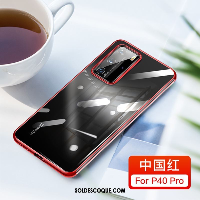 Coque Huawei P40 Pro Net Rouge Tout Compris Transparent Fluide Doux Incassable Pas Cher