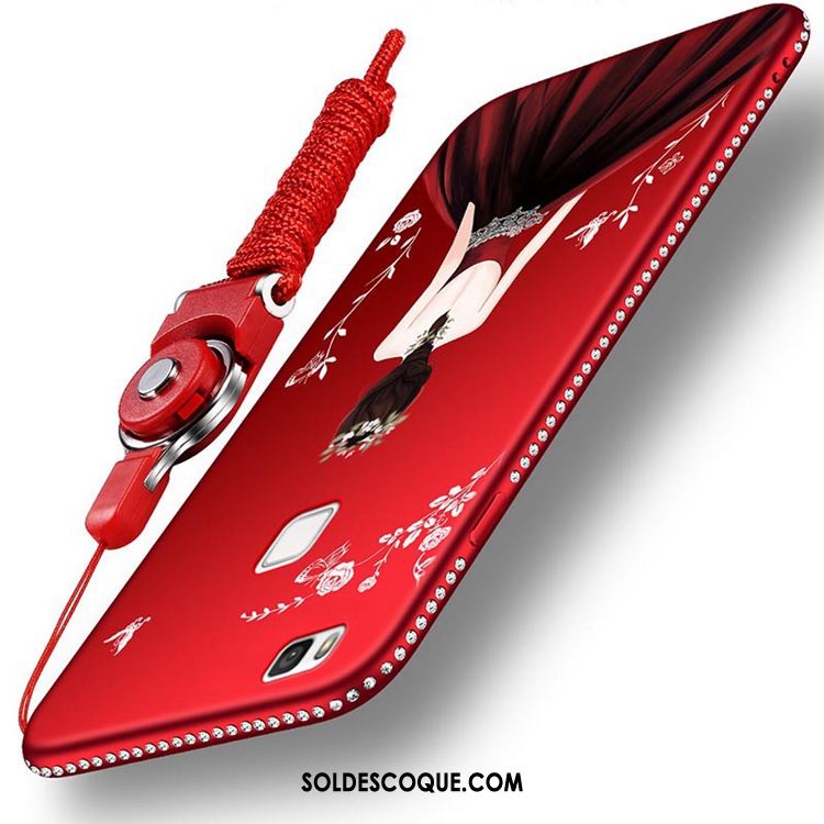 Coque Huawei P9 Lite Strass Fluide Doux Silicone Téléphone Portable Rouge Housse En Ligne