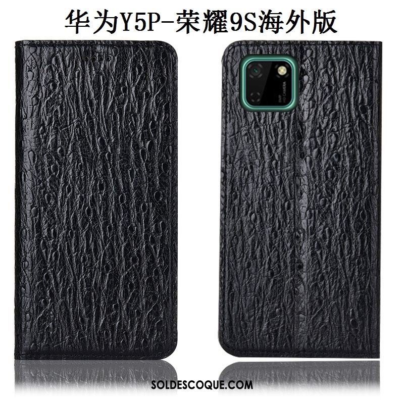 Coque Huawei Y5p Cuir Véritable Protection Téléphone Portable Modèle Fleurie Noir Pas Cher