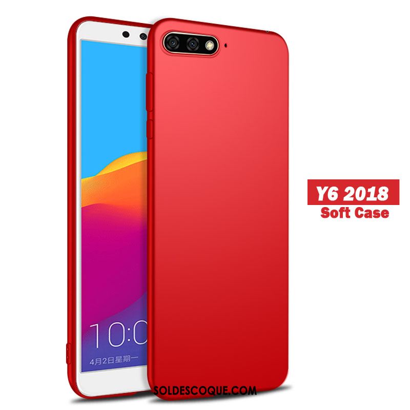 Coque Huawei Y6 2018 Téléphone Portable Fluide Doux Rouge Protection Étui Housse Soldes