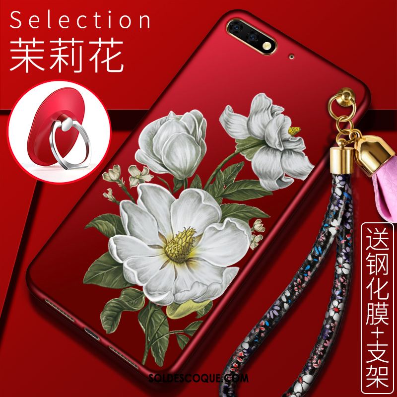 Coque Huawei Y6 2018 Étui Protection Fleurs Membrane Rouge En Vente