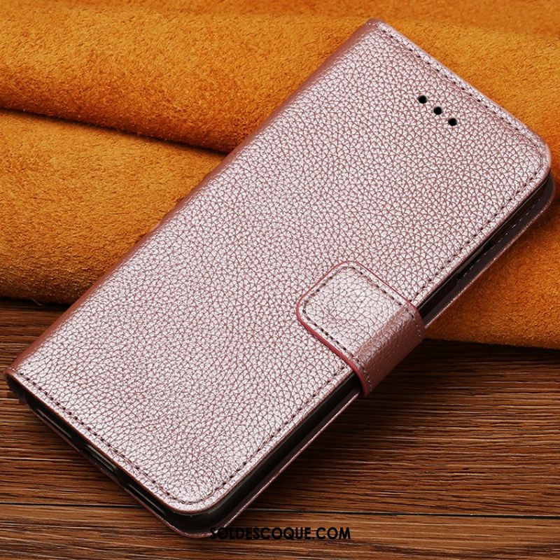 Coque Huawei Y6 2019 Carte Clamshell Rose Protection Cuir Véritable Housse Pas Cher