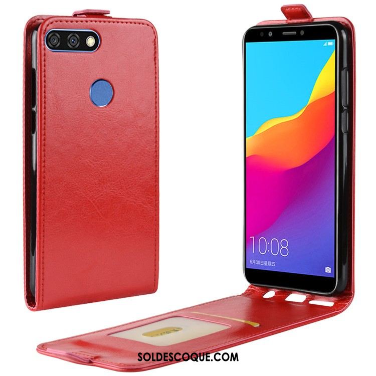 Coque Huawei Y7 2018 Téléphone Portable Étui En Cuir Rouge Pas Cher