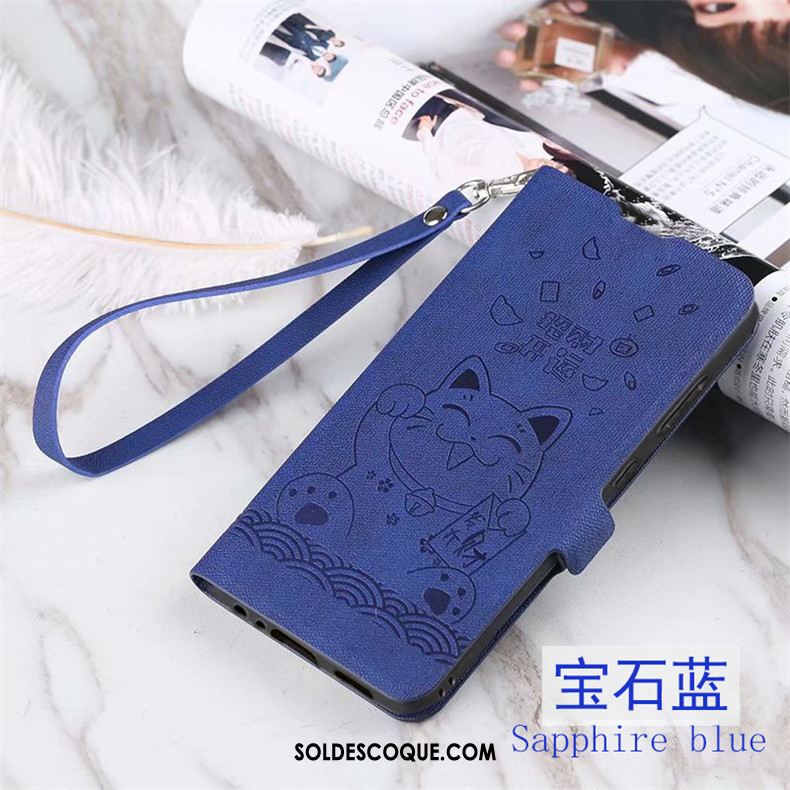 Coque Huawei Y7 2019 Étui Étui En Cuir Bleu Téléphone Portable Incassable Pas Cher