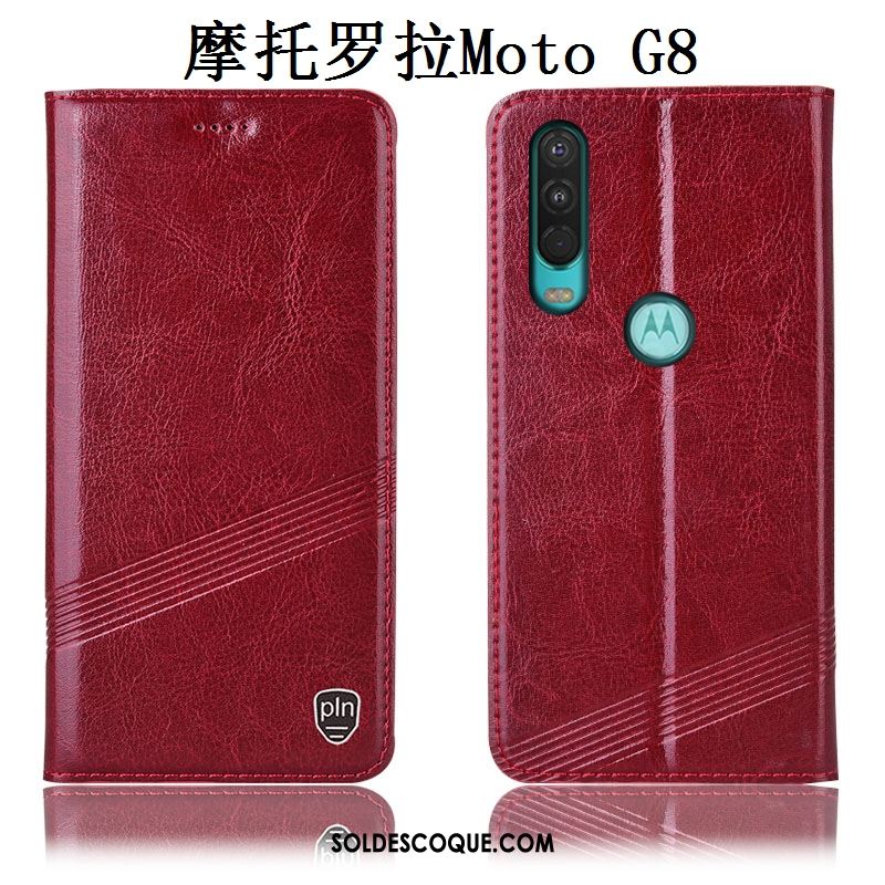 Coque Moto G8 Cuir Véritable Incassable Protection Téléphone Portable Rouge En Ligne
