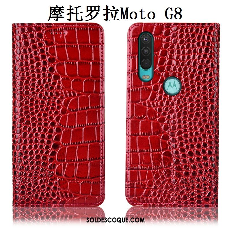 Coque Moto G8 Cuir Véritable Incassable Téléphone Portable Rouge Tout Compris En Vente