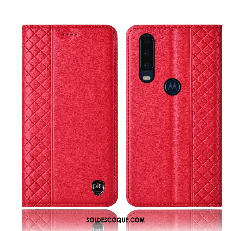 Coque Motorola One Action Rouge Étui En Cuir Téléphone Portable Incassable Protection Housse Soldes