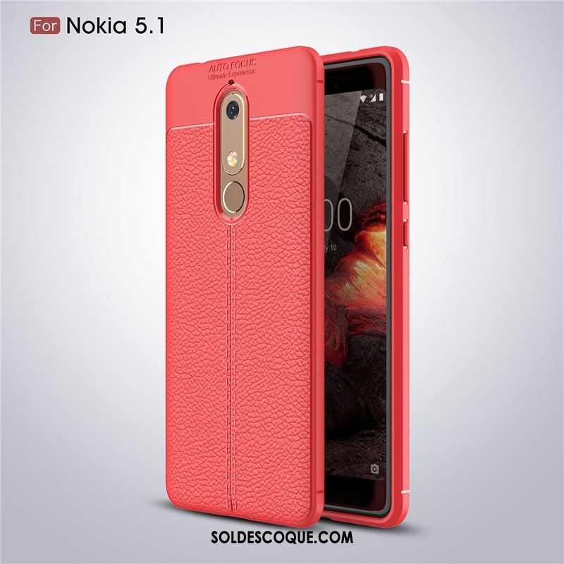 Coque Nokia 5.1 Rouge Incassable Délavé En Daim Téléphone Portable Étui Housse En Vente