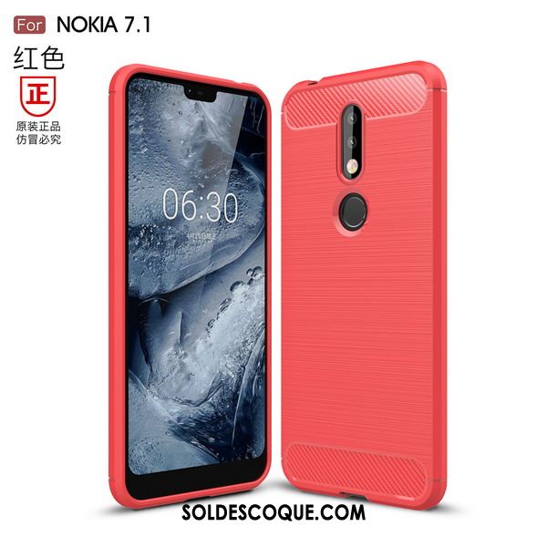 Coque Nokia 7.1 Étui Téléphone Portable Rouge Fluide Doux Tout Compris Pas Cher
