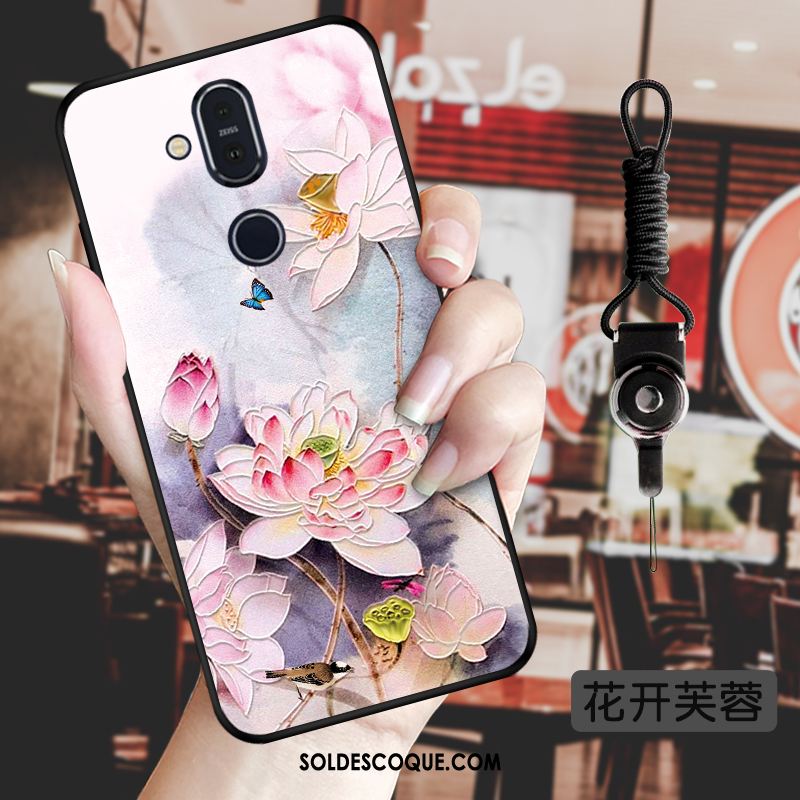 Coque Nokia 8.1 Fleur Rose Style Chinois Téléphone Portable Personnalité Pas Cher