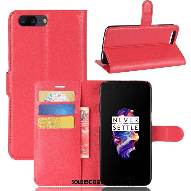 Coque Oneplus 5 Étui Étui En Cuir Téléphone Portable Protection Rouge Pas Cher