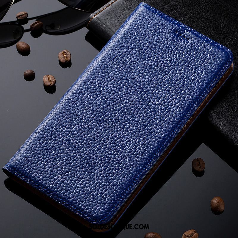 Coque Oneplus 6t Téléphone Portable Étui En Cuir Bleu Protection Modèle Fleurie Pas Cher