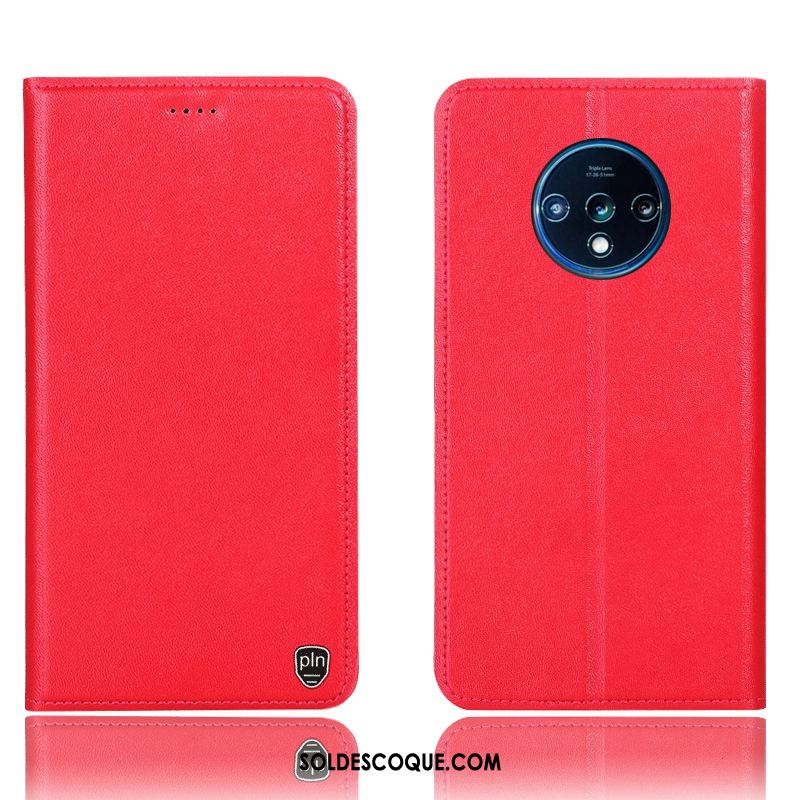 Coque Oneplus 7t Téléphone Portable Protection Étui En Cuir Rouge Cuir Véritable Pas Cher