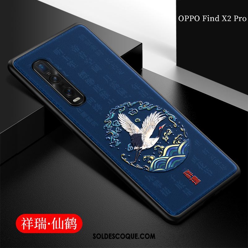Coque Oppo Find X2 Pro Bleu Tendance Gaufrage Téléphone Portable Silicone Pas Cher