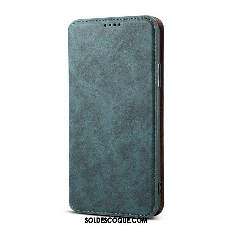 Coque Oppo R17 Pro Bleu Étui En Cuir Carte Cuir Véritable Téléphone Portable Housse Pas Cher