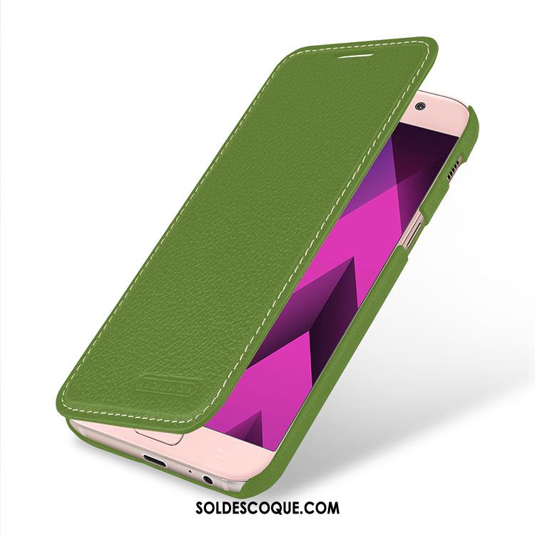 Coque Samsung Galaxy A5 2017 Cuir Véritable Téléphone Portable Incassable Vert Étui Pas Cher