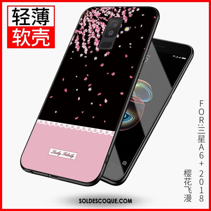 Coque Samsung Galaxy A6+ Téléphone Portable Rose Net Rouge Étoile Protection Soldes