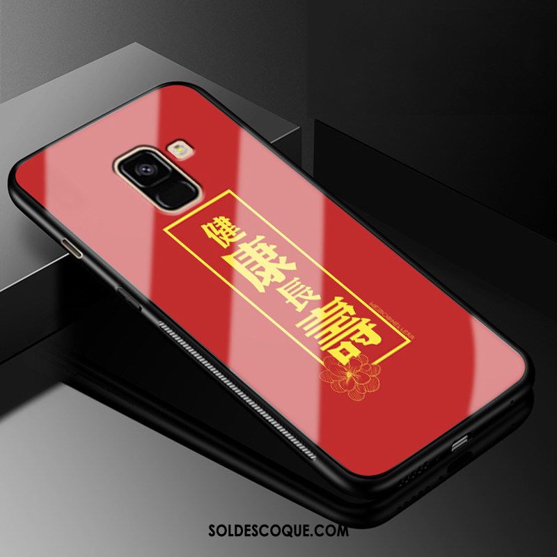 Coque Samsung Galaxy A8 2018 Étoile Protection Téléphone Portable Rouge Verre Trempé Pas Cher