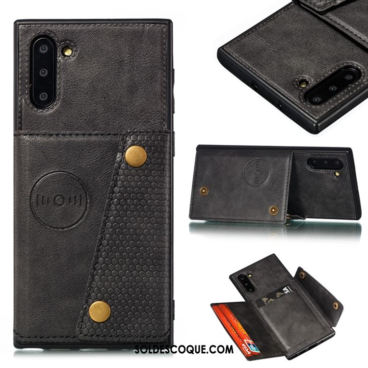 Coque Samsung Galaxy Note 10 Noir Magnétisme Téléphone Portable Étui Carte Pas Cher