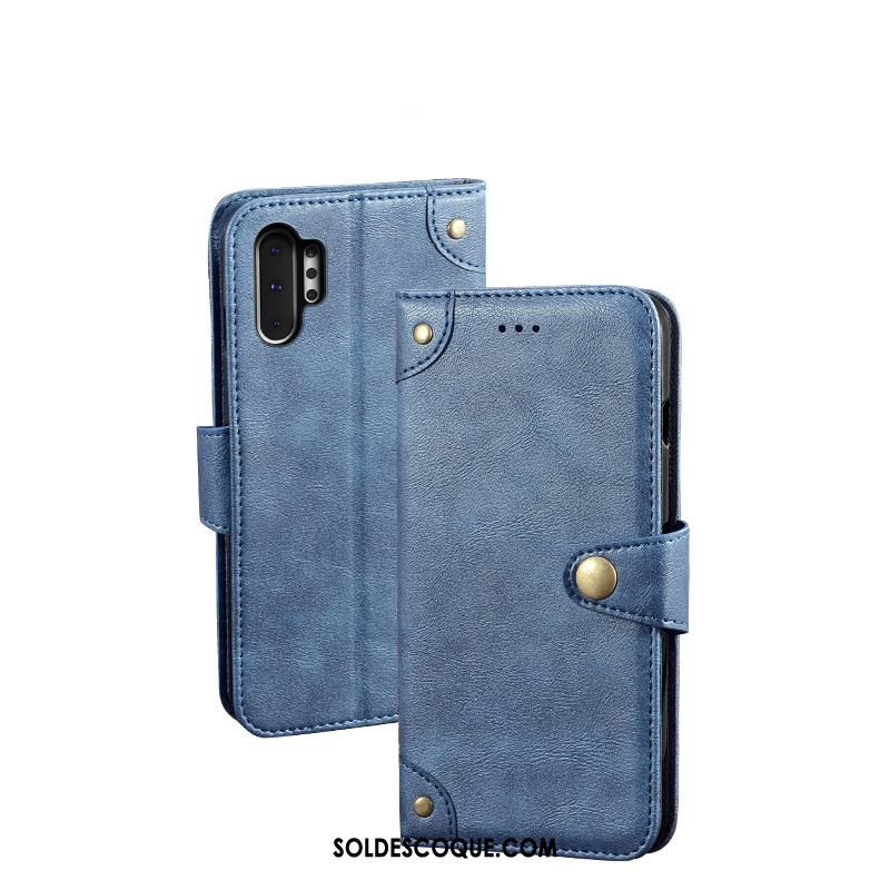 Coque Samsung Galaxy Note 10+ Étui En Cuir Téléphone Portable Bleu Vintage Protection Pas Cher
