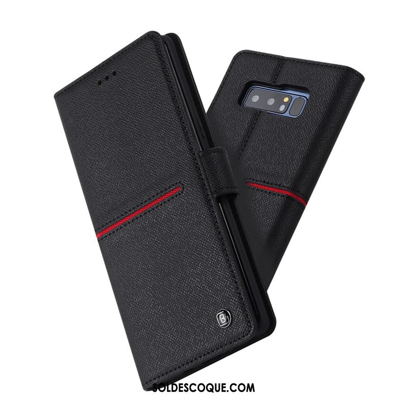 Coque Samsung Galaxy Note 8 Portefeuille Téléphone Portable Noir Cuir Véritable Protection Pas Cher