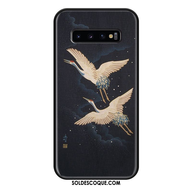 Coque Samsung Galaxy S10+ Étui Noir Gaufrage Personnalité Téléphone Portable Housse Pas Cher