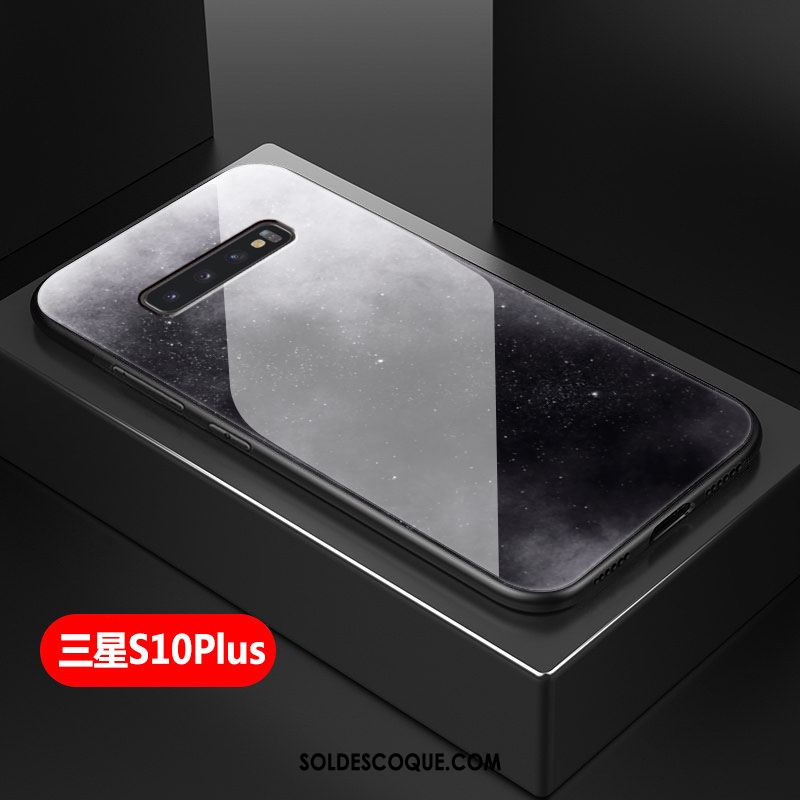 Coque Samsung Galaxy S10+ Étui Noir Verre Étoile Ciel Étoilé Soldes