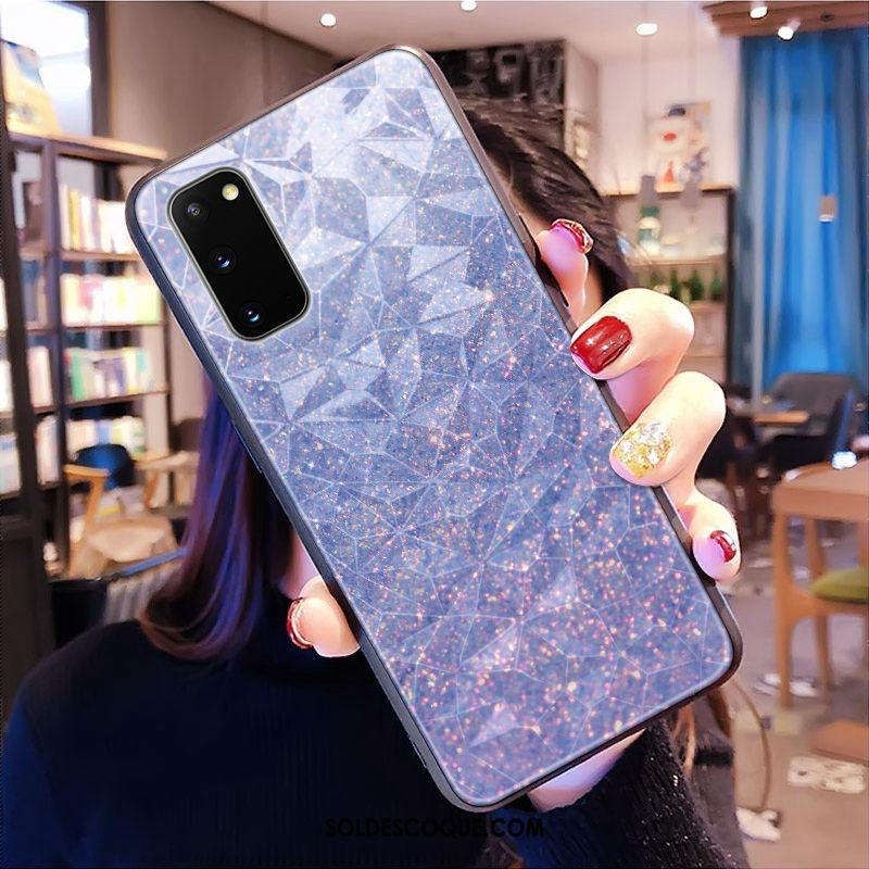 Coque Samsung Galaxy S20 Bleu Losange Modèle Fleurie Étoile Téléphone Portable Pas Cher