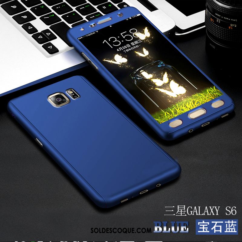 Coque Samsung Galaxy S6 Téléphone Portable Difficile Étui Bleu Délavé En Daim Pas Cher