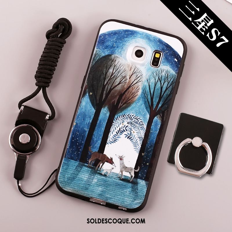 Coque Samsung Galaxy S7 Bleu Fluide Doux Tendance Téléphone Portable Étoile Housse En Ligne