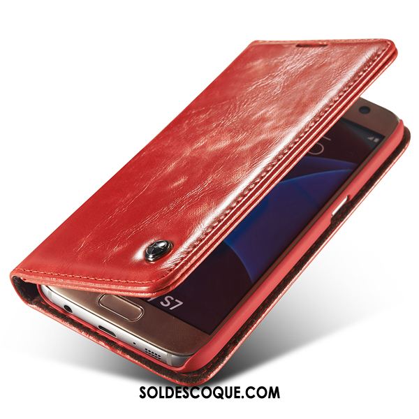 Coque Samsung Galaxy S7 Edge Étui Vin Rouge Cuir Véritable Étoile Étui En Cuir Housse Pas Cher