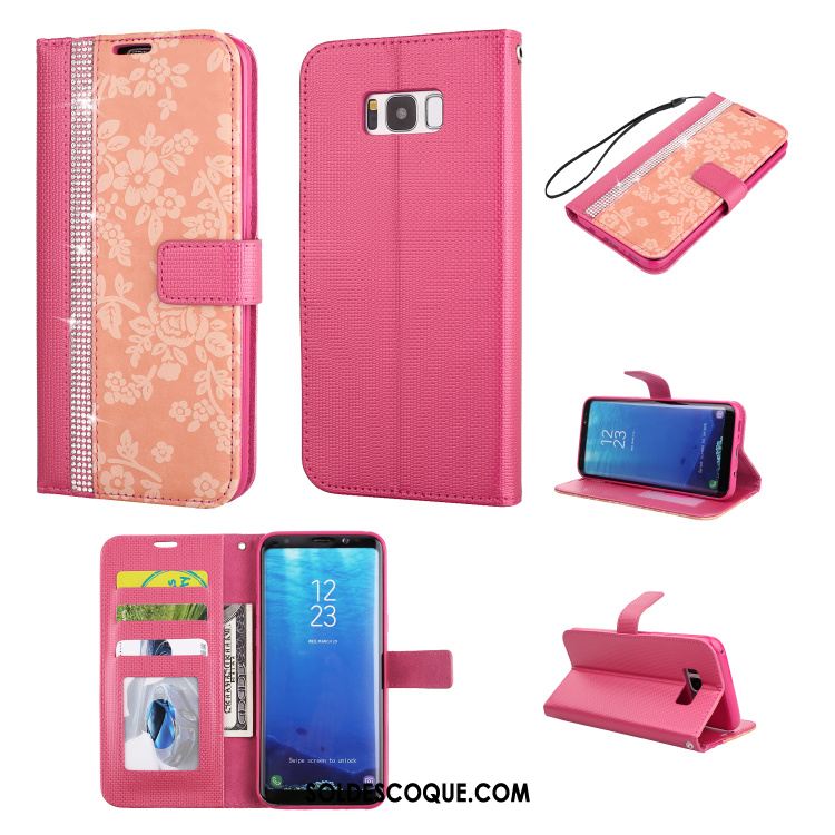 Coque Samsung Galaxy S8 Étui En Cuir Téléphone Portable Carte Rouge Strass Pas Cher