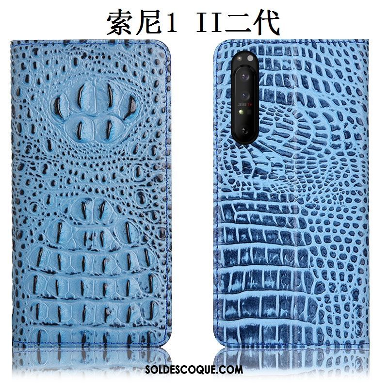 Coque Sony Xperia 1 Ii Cuir Véritable Téléphone Portable Bleu Incassable Protection Pas Cher