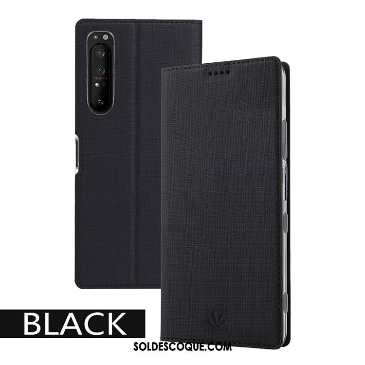 Coque Sony Xperia 1 Ii Noir Étui En Cuir Modèle Fleurie Téléphone Portable Tissu Pas Cher